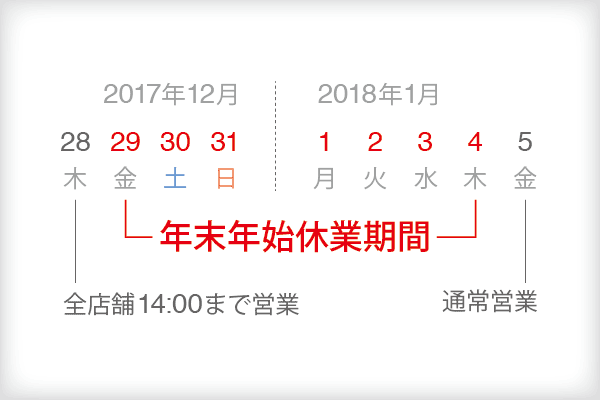 年末年始休業のお知らせ（2017年-2018年）