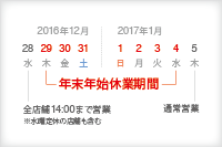 年末年始休業のお知らせ（2016年-2017年）